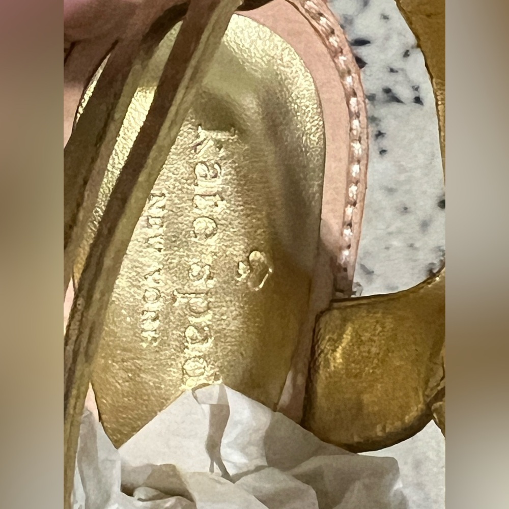 Kate Spade Gold Floral Embellished Sandals - 8.5 - Picture 2 of 7